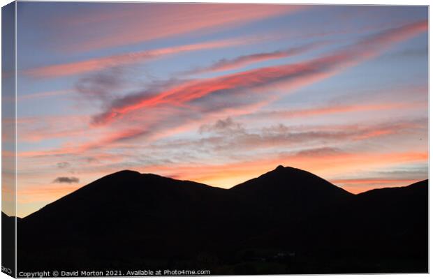Derwent Fells Silhouetted against the Evening Sky Canvas Print by David Morton