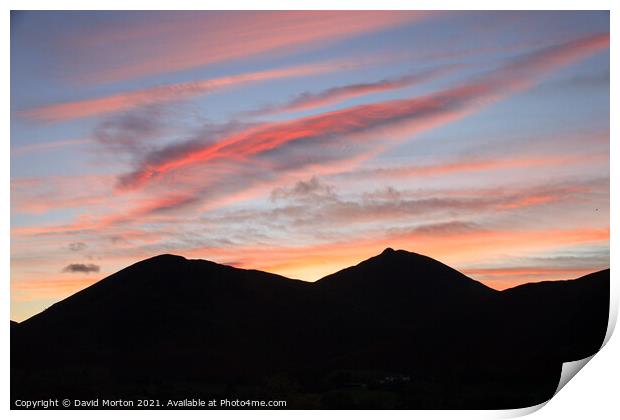 Derwent Fells Silhouetted against the Evening Sky Print by David Morton