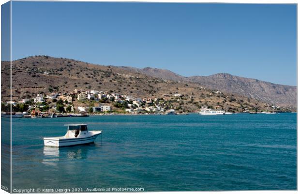 Boat in the Bay, Elounda, Crete, Greece Canvas Print by Kasia Design