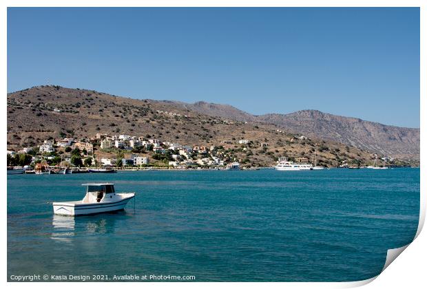 Boat in the Bay, Elounda, Crete, Greece Print by Kasia Design