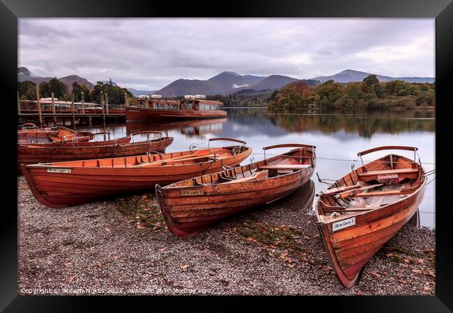 Serene Boats on Derwent Water Framed Print by Steven Nokes