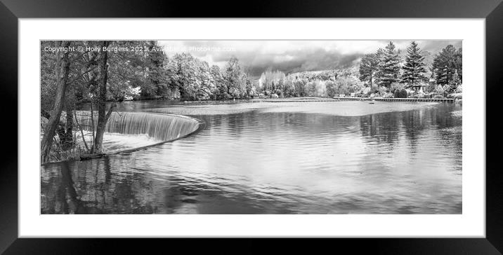 Derwent Vally Mills water fall, Belper, Black and white Framed Mounted Print by Holly Burgess