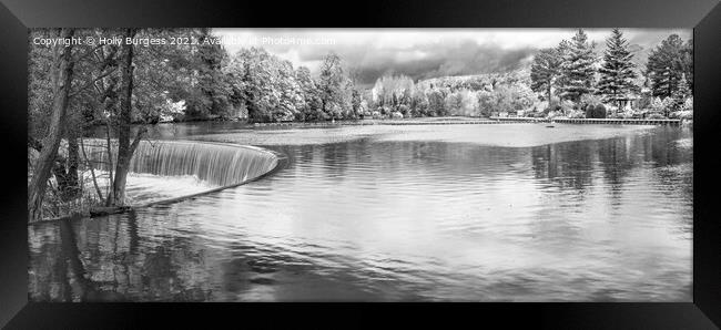 Derwent Vally Mills water fall, Belper, Black and white Framed Print by Holly Burgess