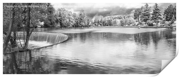 Derwent Vally Mills water fall, Belper, Black and white Print by Holly Burgess