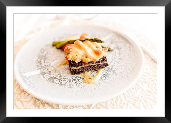 Delicious vegetable lasagna baked with vegetable creams. Framed Mounted Print by Joaquin Corbalan