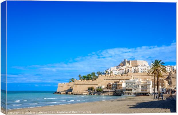 View of the city of Peñiscola next to the beach and the promena Canvas Print by Joaquin Corbalan