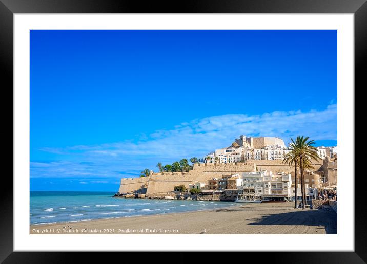 View of the city of Peñiscola next to the beach and the promena Framed Mounted Print by Joaquin Corbalan