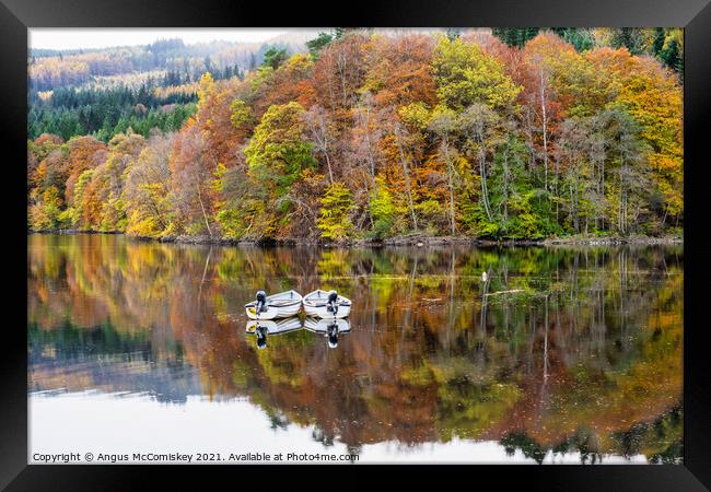 Boats moored on Loch Faskally, Perthshire Framed Print by Angus McComiskey