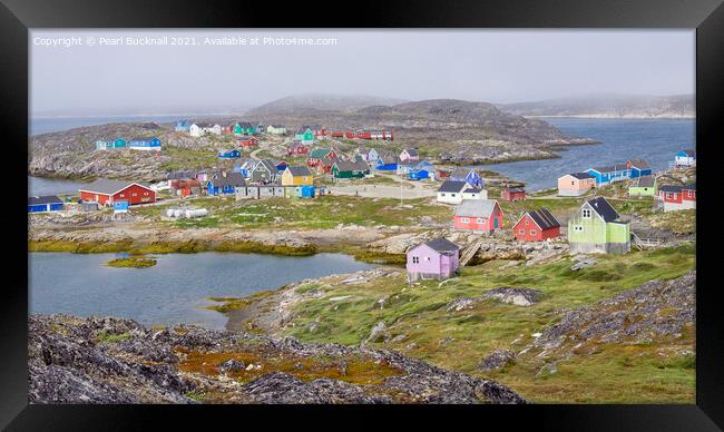 Island Village Greenland Framed Print by Pearl Bucknall