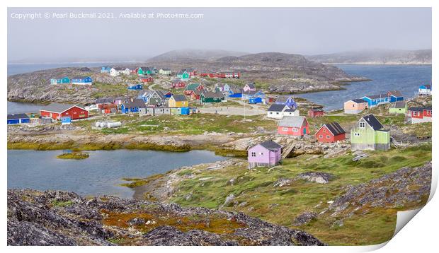 Island Village Greenland Print by Pearl Bucknall