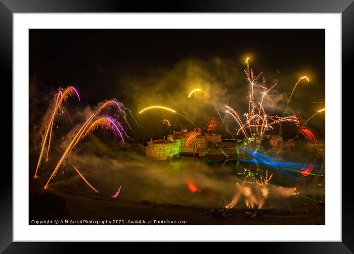 Leeds Castle fireworks display Framed Mounted Print by A N Aerial Photography