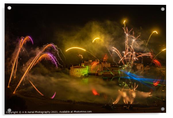 Leeds Castle fireworks display Acrylic by A N Aerial Photography