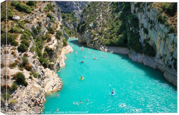 Turquoise Adventure in Verdon Gorge Canvas Print by Roger Mechan