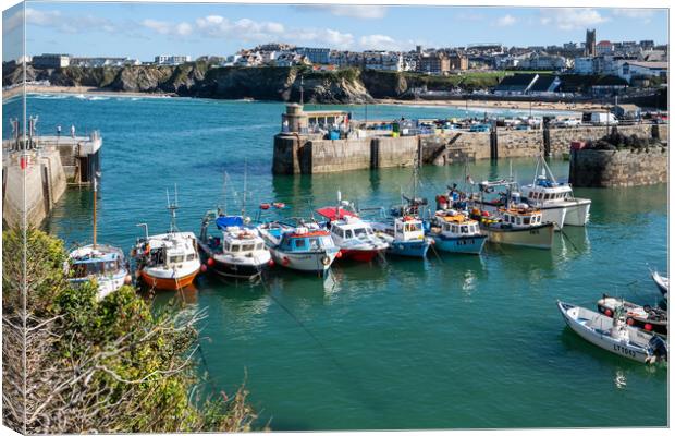 Boats lined up at Newquay Harbour  Canvas Print by Tony Twyman