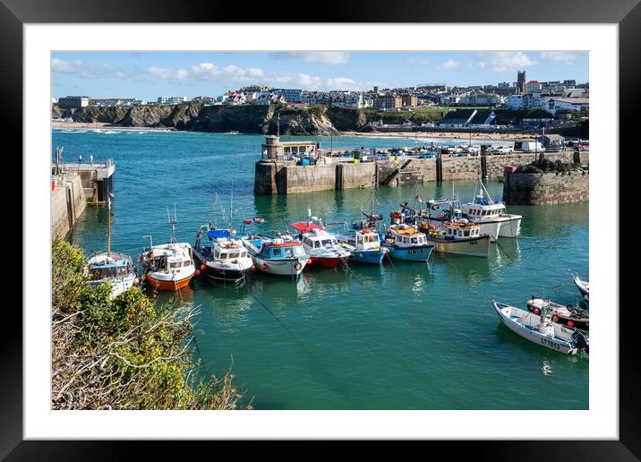 Boats lined up at Newquay Harbour  Framed Mounted Print by Tony Twyman