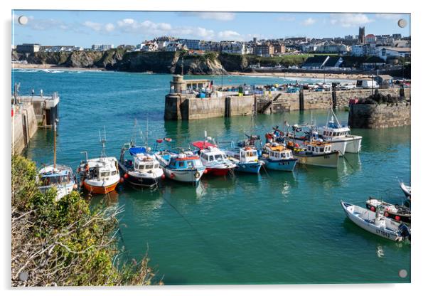 Boats lined up at Newquay Harbour  Acrylic by Tony Twyman