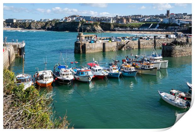 Boats lined up at Newquay Harbour  Print by Tony Twyman