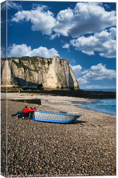 Chalk Cliffs and Determined Rowers Canvas Print by Roger Mechan