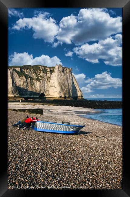 Chalk Cliffs and Determined Rowers Framed Print by Roger Mechan