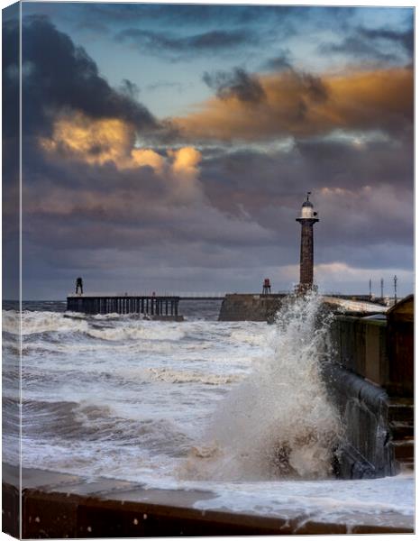  Westerly wind battering the shores of Whitby. Canvas Print by Chris North