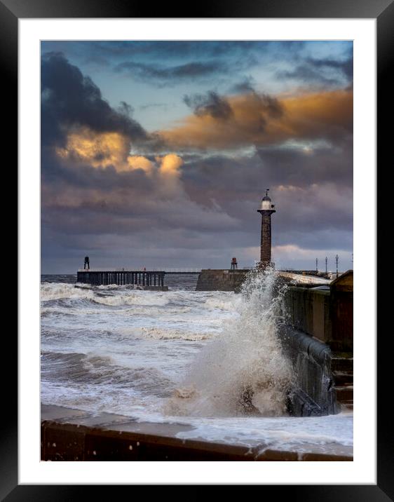  Westerly wind battering the shores of Whitby. Framed Mounted Print by Chris North