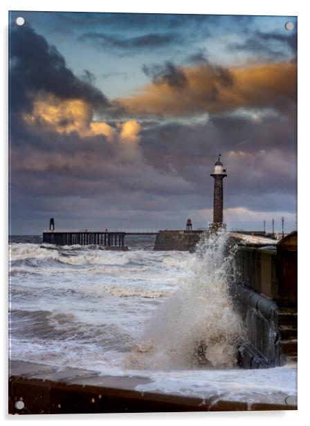  Westerly wind battering the shores of Whitby. Acrylic by Chris North