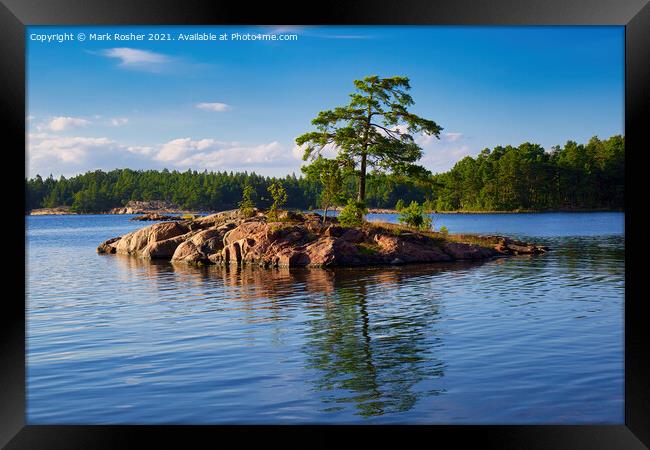 Small Island in Swedish Lake Framed Print by Mark Rosher
