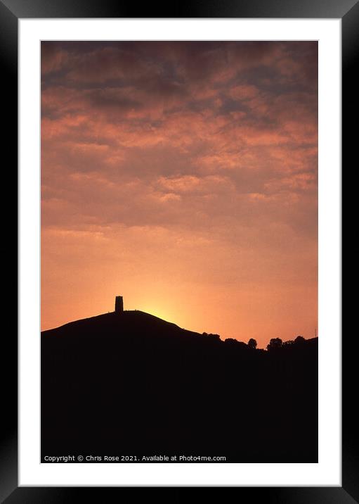 Glastonbury Tor sunset silhouette Framed Mounted Print by Chris Rose