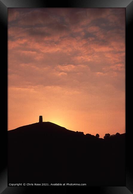 Glastonbury Tor sunset silhouette Framed Print by Chris Rose
