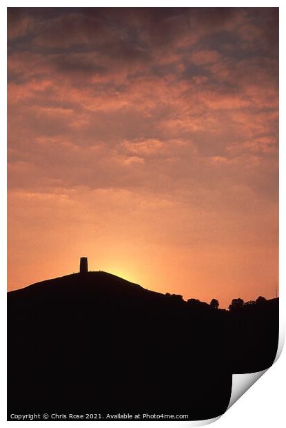 Glastonbury Tor sunset silhouette Print by Chris Rose