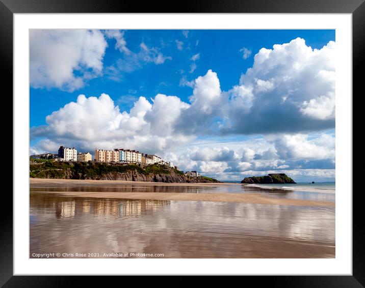Tenby South Beach reflections Framed Mounted Print by Chris Rose