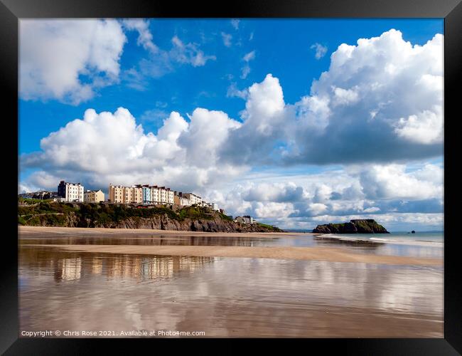 Tenby South Beach reflections Framed Print by Chris Rose