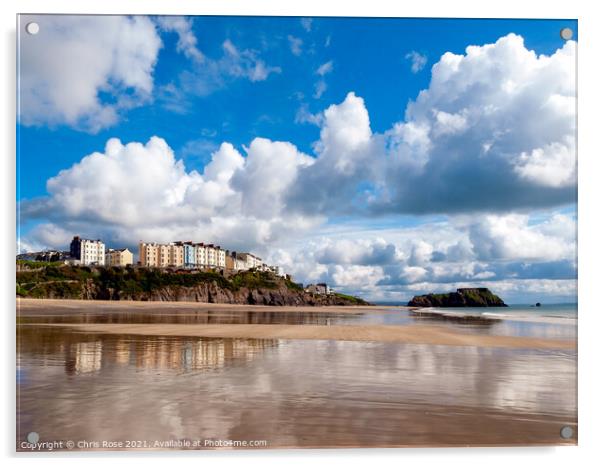 Tenby South Beach reflections Acrylic by Chris Rose