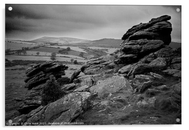 Dartmoor, Hound Tor Acrylic by Chris Rose