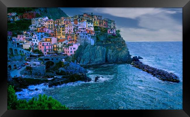Picturesque view of Manarola in Cinque Terre, Ital Framed Print by Maggie Bajada