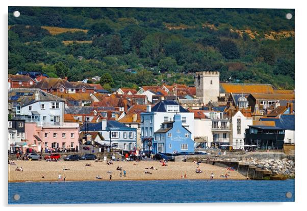 Lyme Regis Town and Beach  Acrylic by Darren Galpin