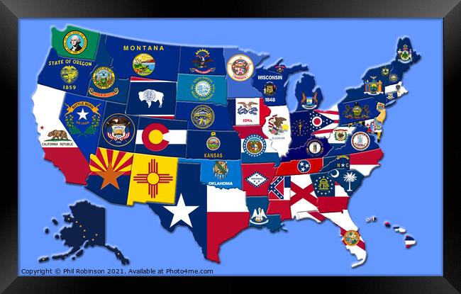USA Flag Map 2 Framed Print by Phil Robinson