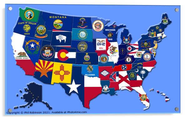 USA Flag Map 2 Acrylic by Phil Robinson