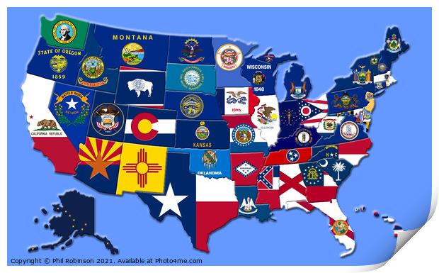 USA Flag Map 2 Print by Phil Robinson