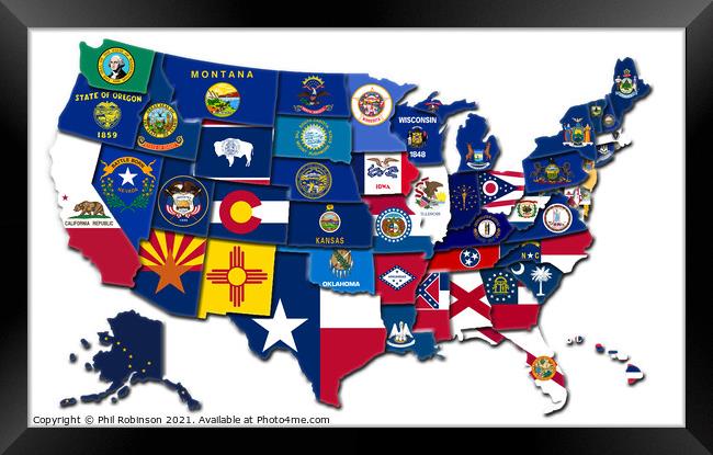 USA Flag Map 1 Framed Print by Phil Robinson