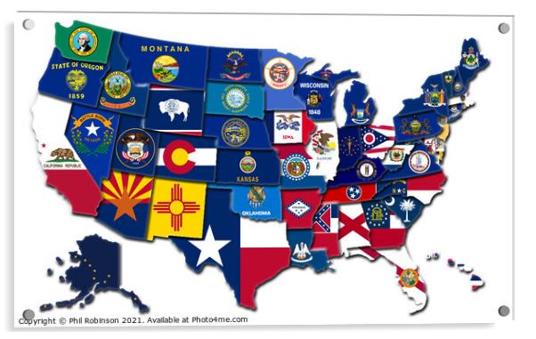 USA Flag Map 1 Acrylic by Phil Robinson
