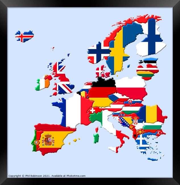 3D Europe flag map Framed Print by Phil Robinson