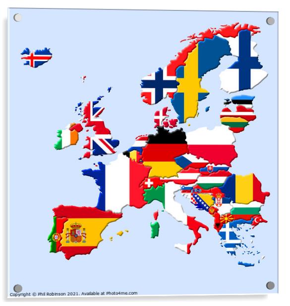 3D Europe flag map Acrylic by Phil Robinson