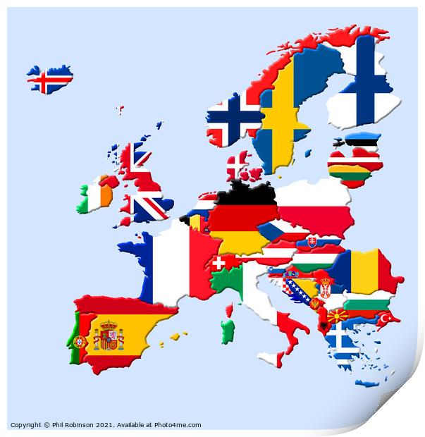 3D Europe flag map Print by Phil Robinson