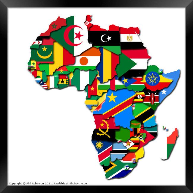Africa Flag Map 2  Framed Print by Phil Robinson