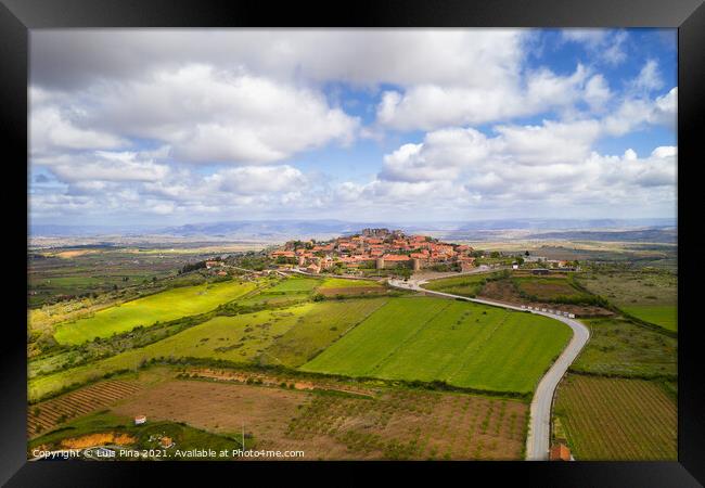 Castelo Rodrigo drone aerial view village landscape, in Portugal Framed Print by Luis Pina