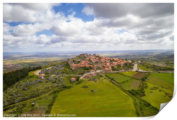 Castelo Rodrigo drone aerial view village landscape, in Portugal Print by Luis Pina