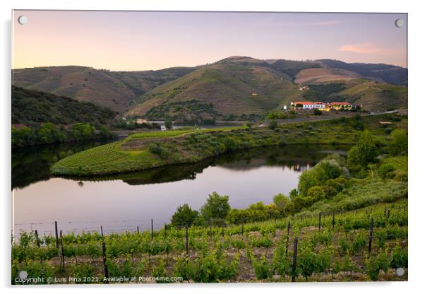 Douro wine valley region s shape bend river in Quinta do Tedo at sunset, in Portugal Acrylic by Luis Pina