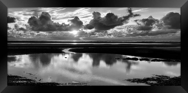 Cleveleys Beach Sunset, Monochrome Framed Print by Michele Davis