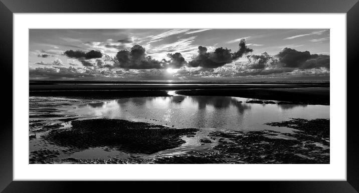 Cleveleys Beach Sunset Monochrome Framed Mounted Print by Michele Davis